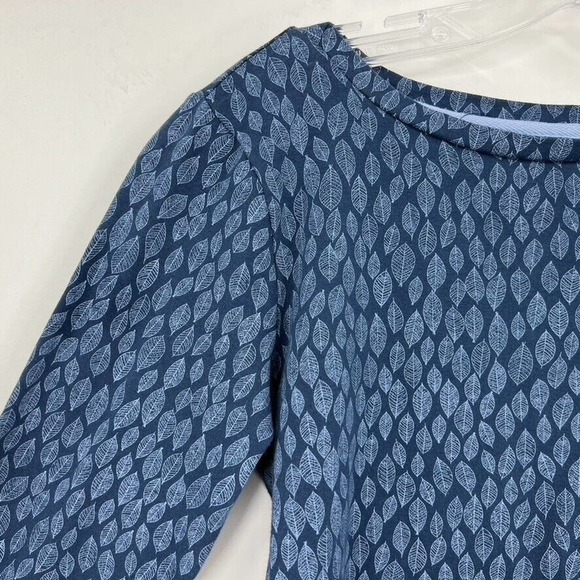 Long Tall Sally Womens S Blue Leaf Print Long Sleeve Blouse Cotton Knit Boatneck - Picture 2 of 4
